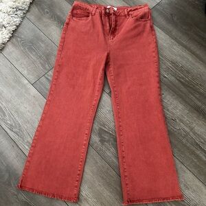 Women's Red Frayed Hem Jeans